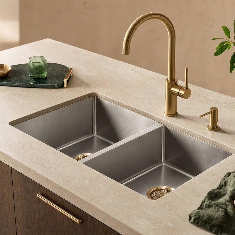 Kitchen sink and faucet installed in a countertop