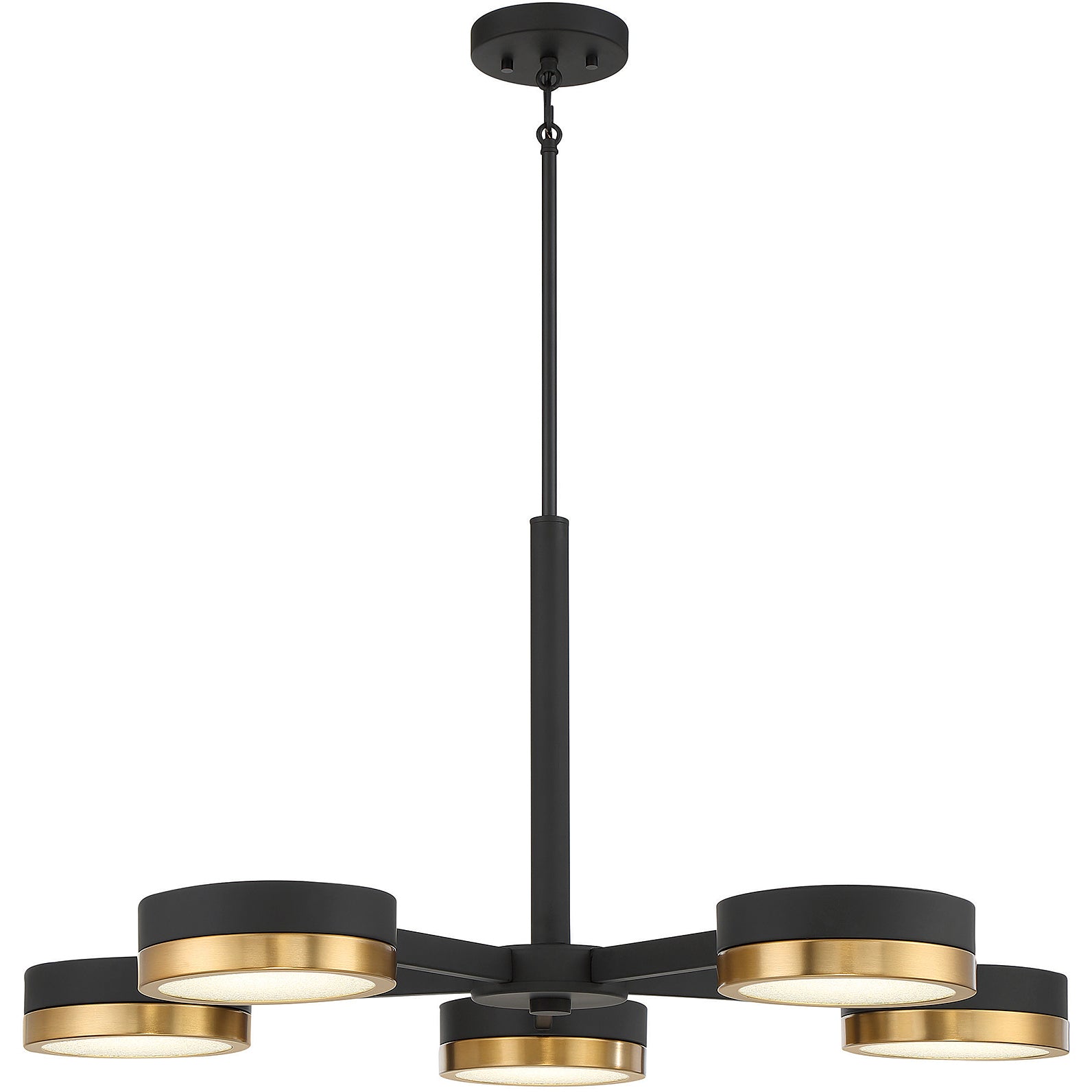 Ashor 5-Light LED Chandelier in Matte Black with Warm Brass Accents