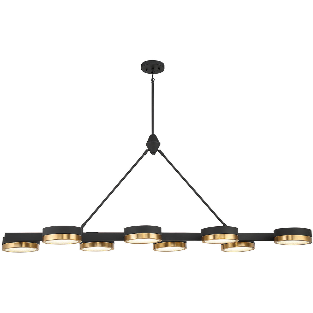 Ashor 8-Light LED Linear Chandelier in Matte Black with Warm Brass Accents