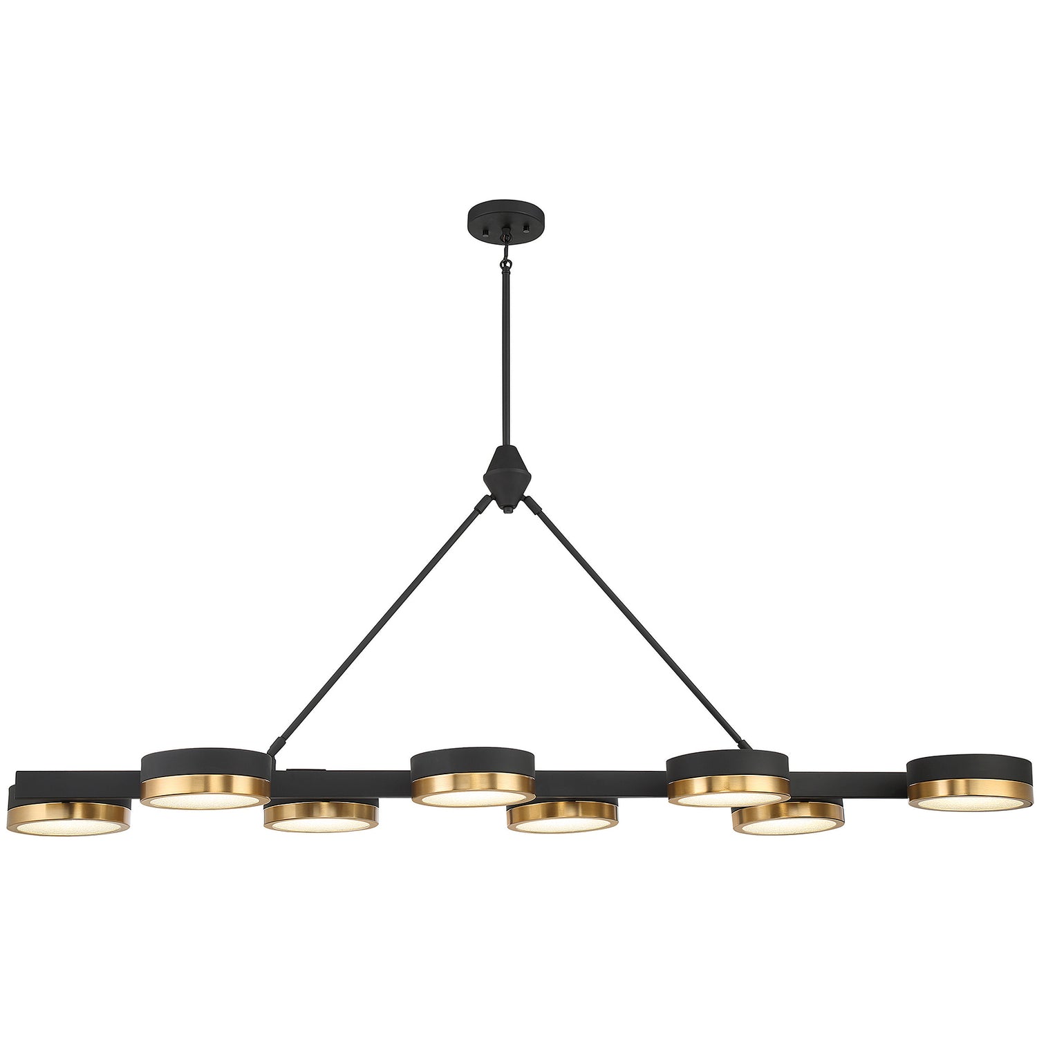 Ashor 8-Light LED Linear Chandelier in Matte Black with Warm Brass Accents