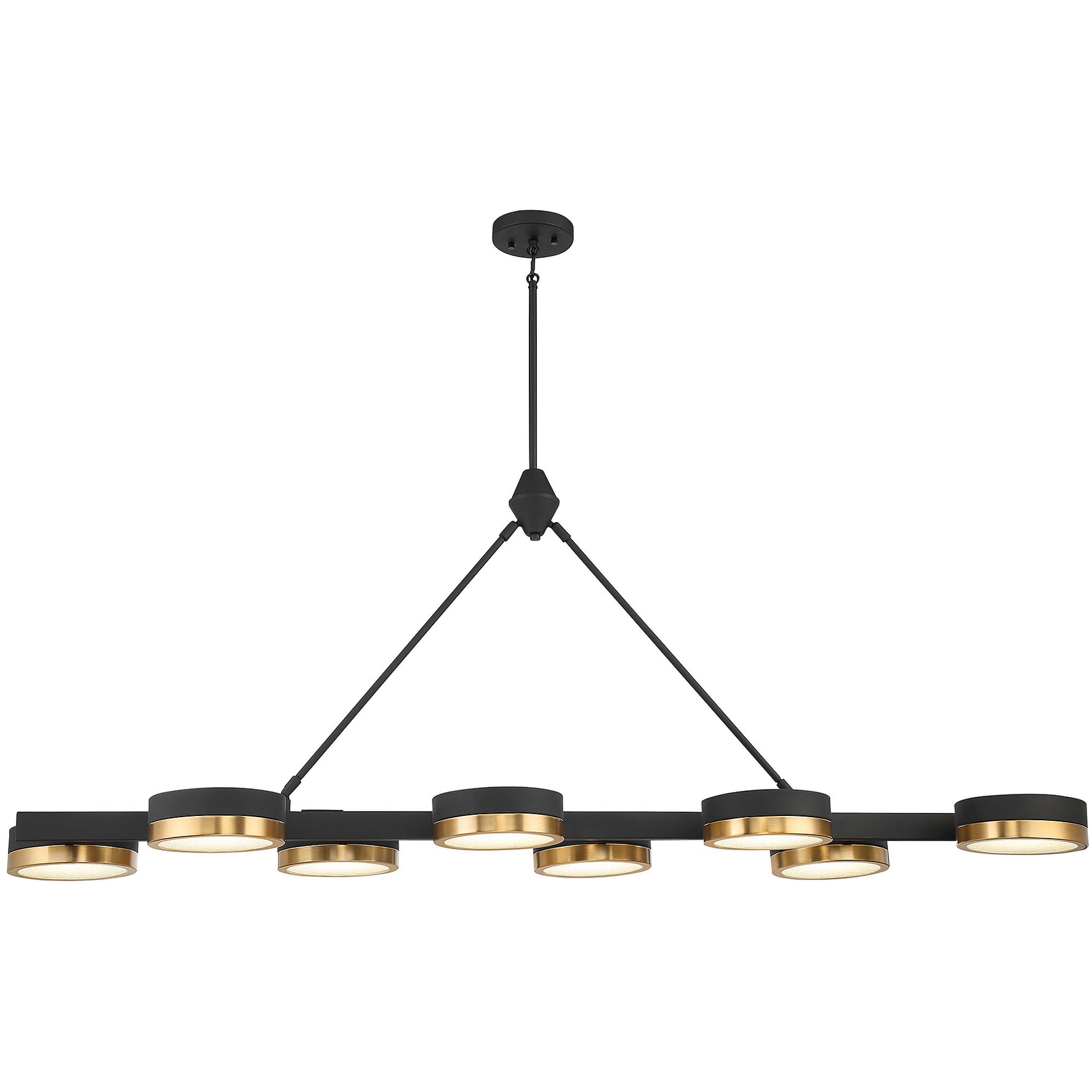 Ashor 8-Light LED Linear Chandelier in Matte Black with Warm Brass Accents