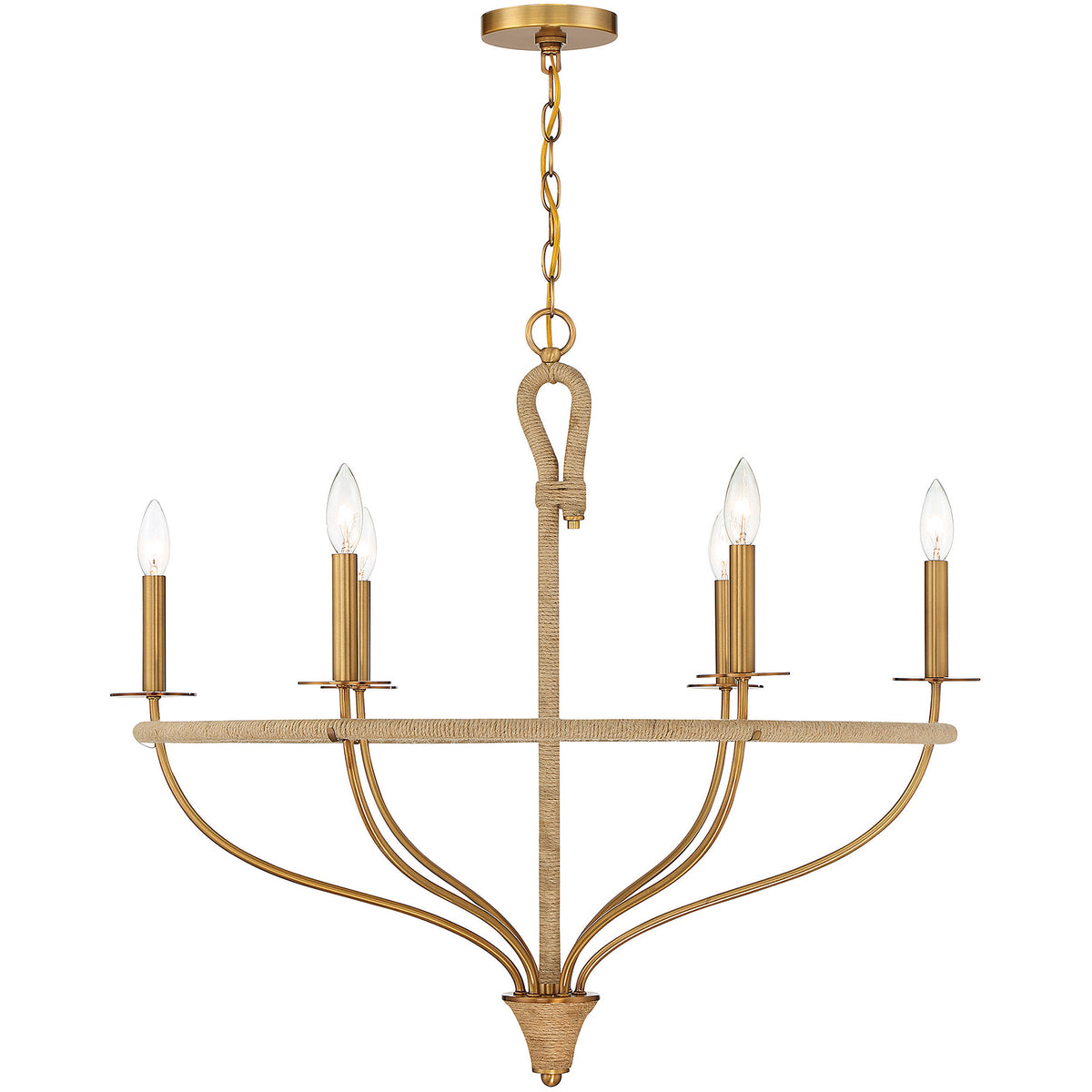 Charter 6-Light Chandelier in Warm Brass and Rope