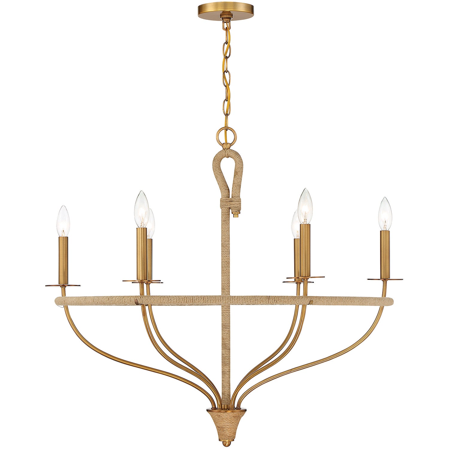 Charter 6-Light Chandelier in Warm Brass and Rope