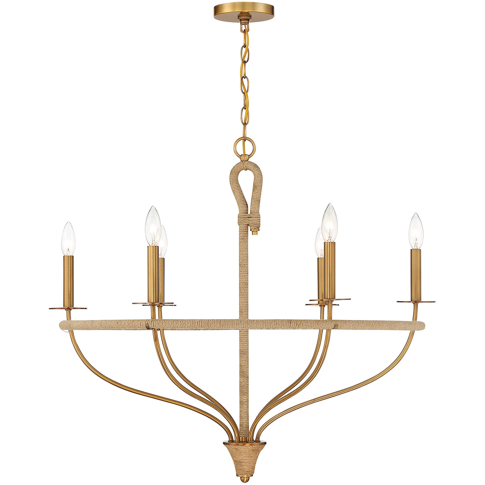 Charter 6-Light Chandelier in Warm Brass and Rope