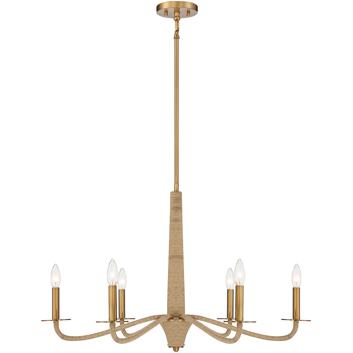 Cannon 6-Light Chandelier in Warm Brass and Rope