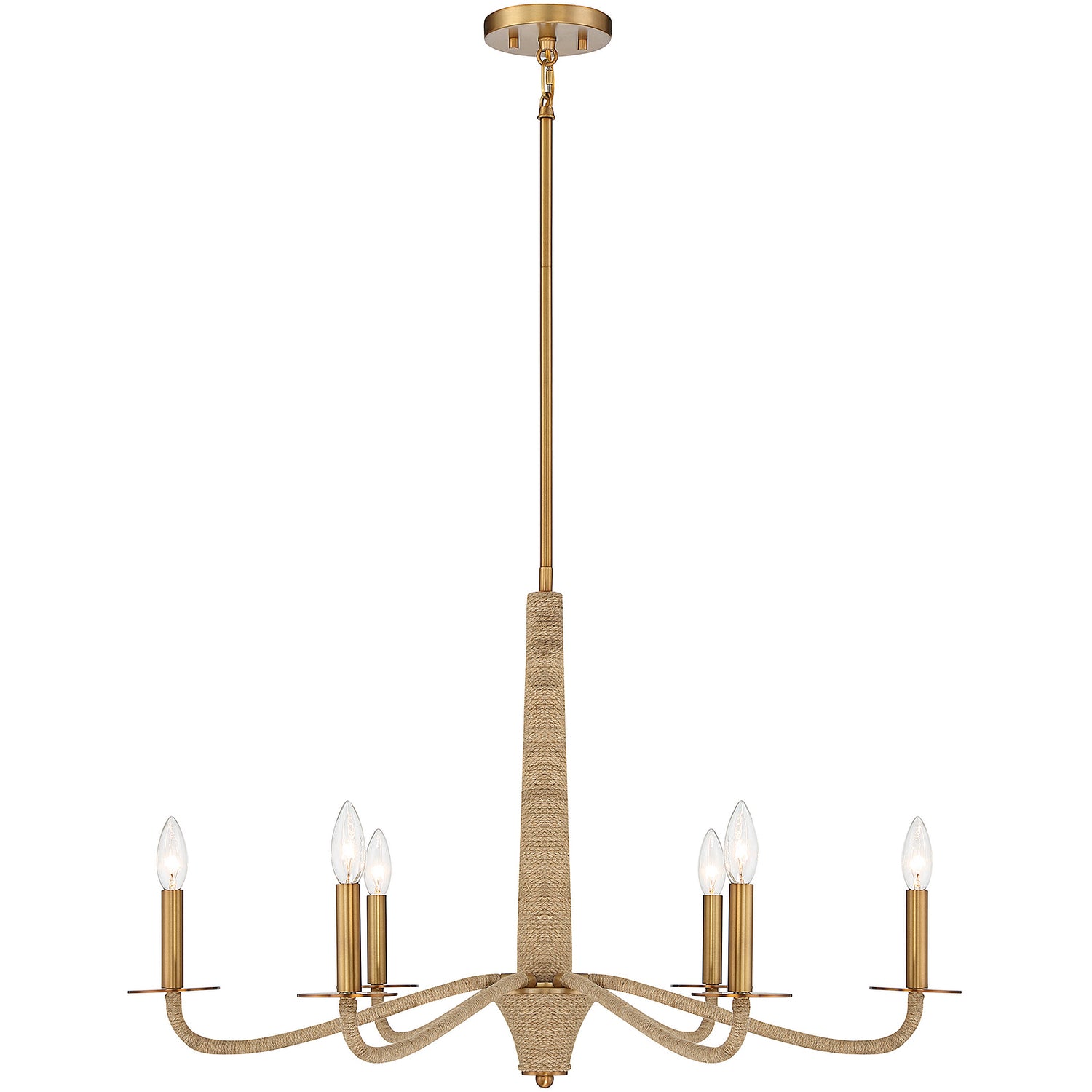 Cannon 6-Light Chandelier in Warm Brass and Rope