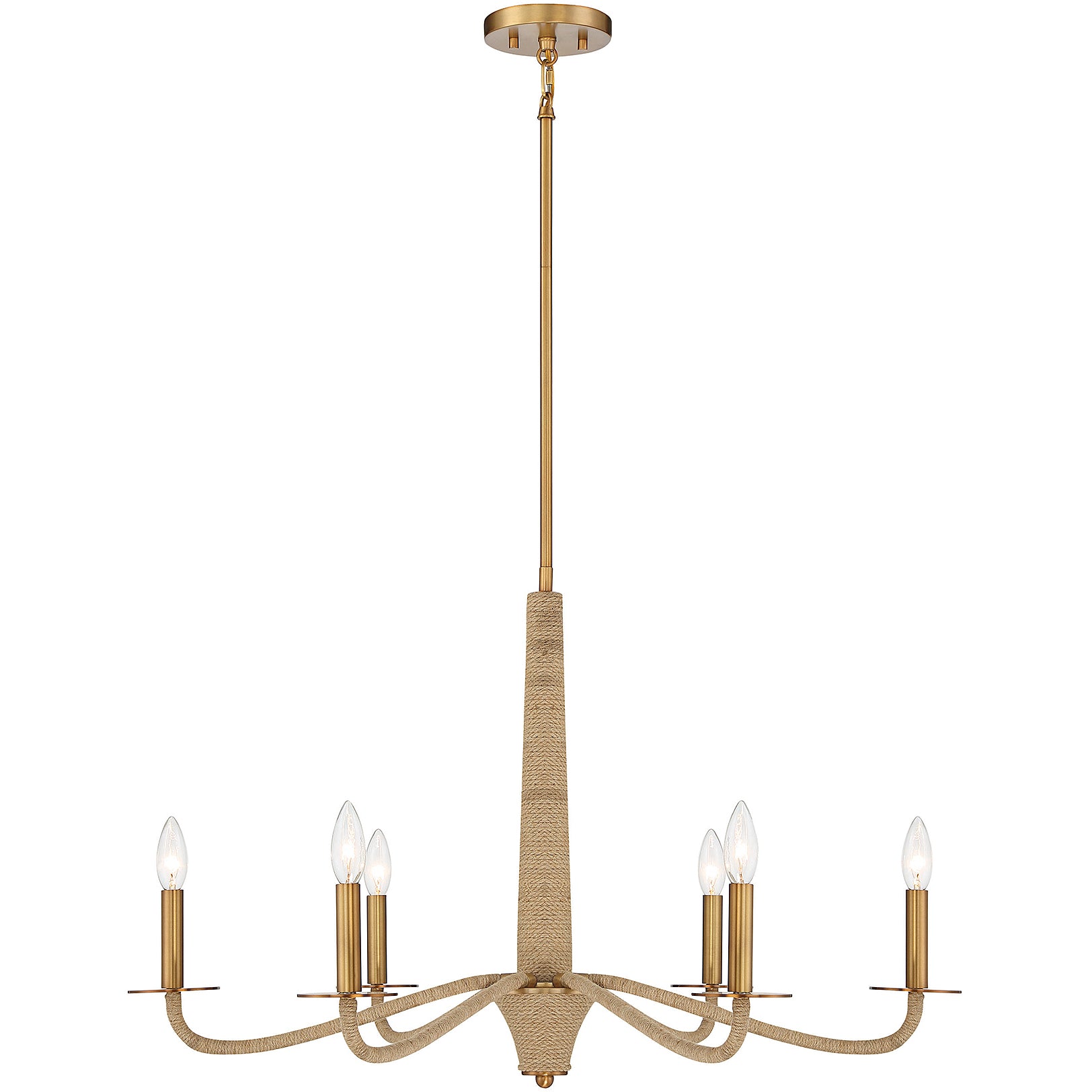 Cannon 6-Light Chandelier in Warm Brass and Rope