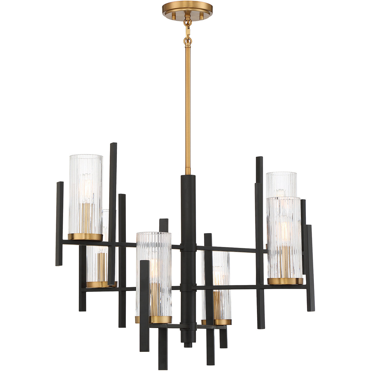 Midland 6-Light Chandelier in Matte Black with Warm Brass Accents
