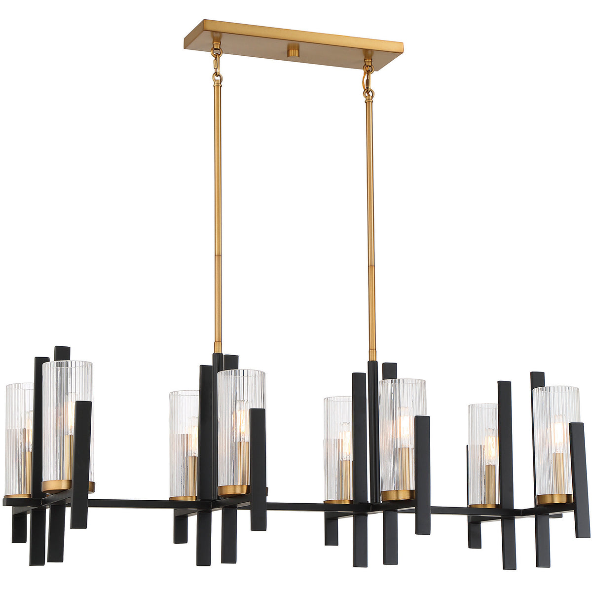 Midland 8-Light Linear Chandelier in Matte Black with Warm Brass Accents