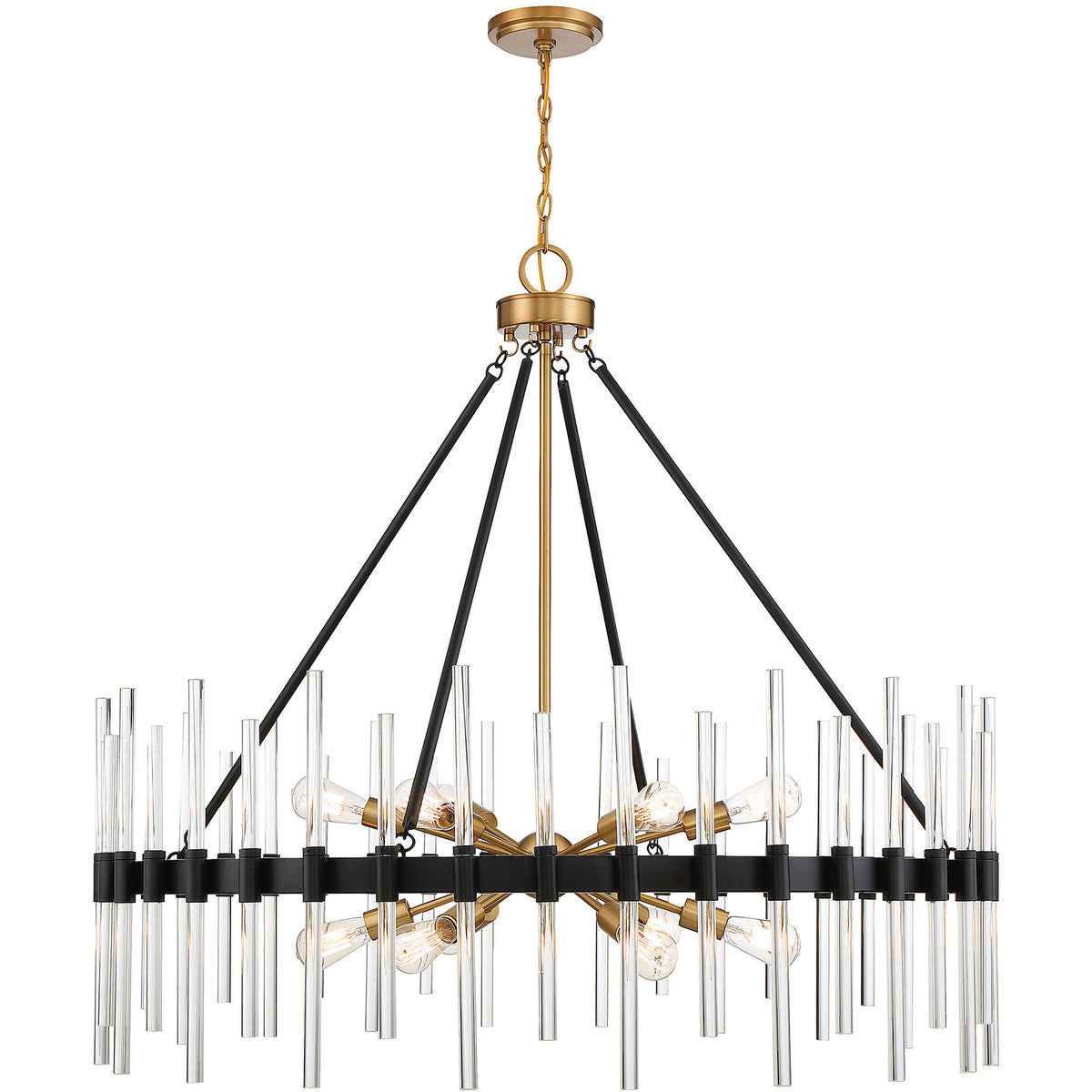 Santiago 12-Light Chandelier in Matte Black with Warm Brass Accents