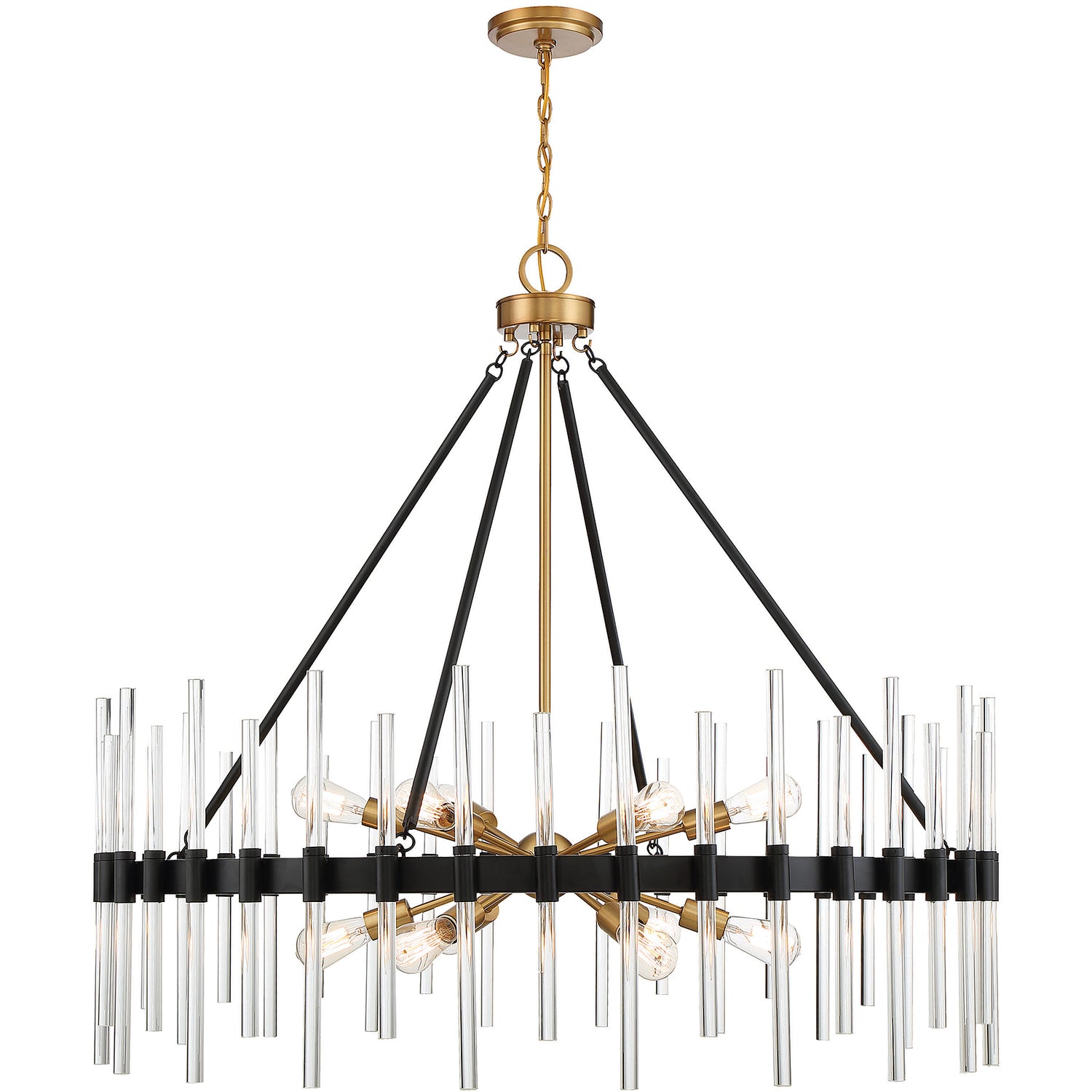 Santiago 12-Light Chandelier in Matte Black with Warm Brass Accents