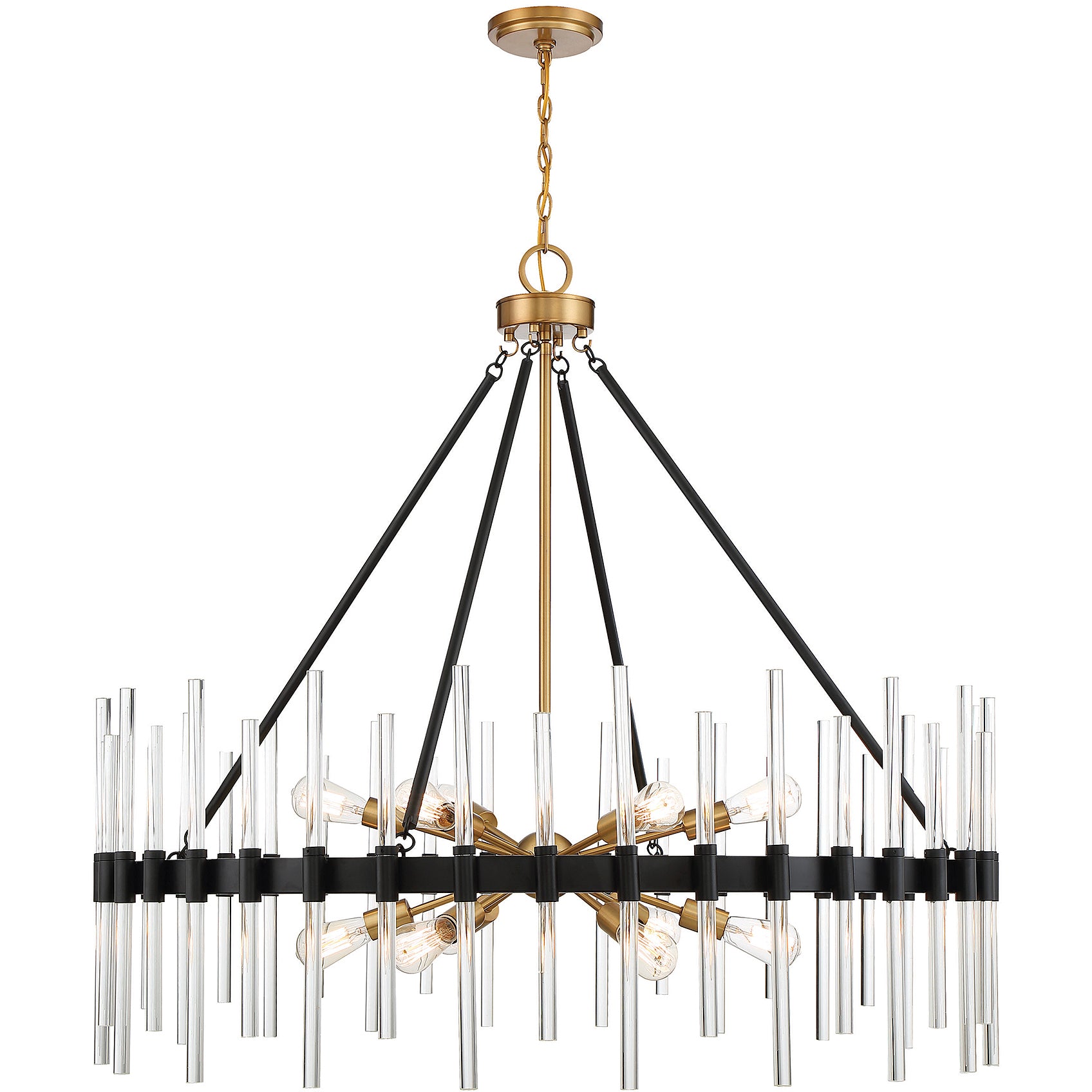 Santiago 12-Light Chandelier in Matte Black with Warm Brass Accents