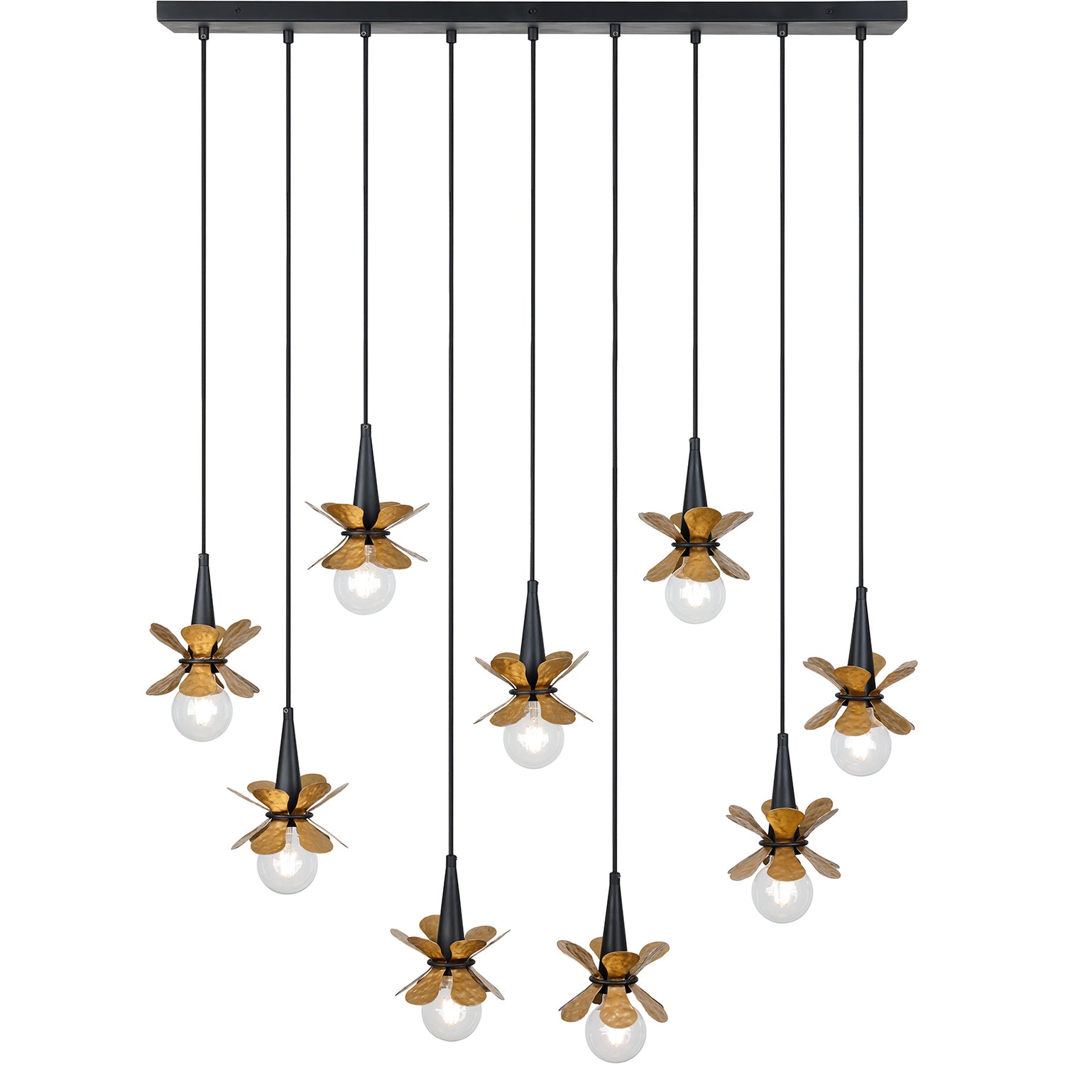 Portinatx 9-Light Linear Chandelier in Satin Black with Hammered Gold by Breegan Jane