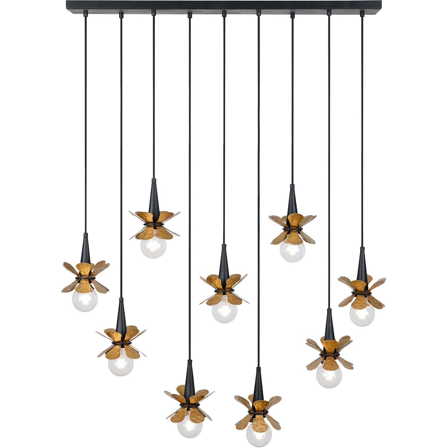 Portinatx 9-Light Linear Chandelier in Satin Black with Hammered Gold by Breegan Jane