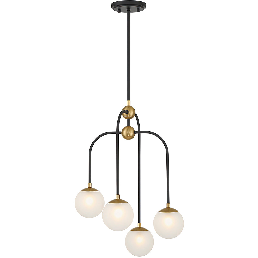 Couplet 4-Light Chandelier in Matte Black with Warm Brass Accents