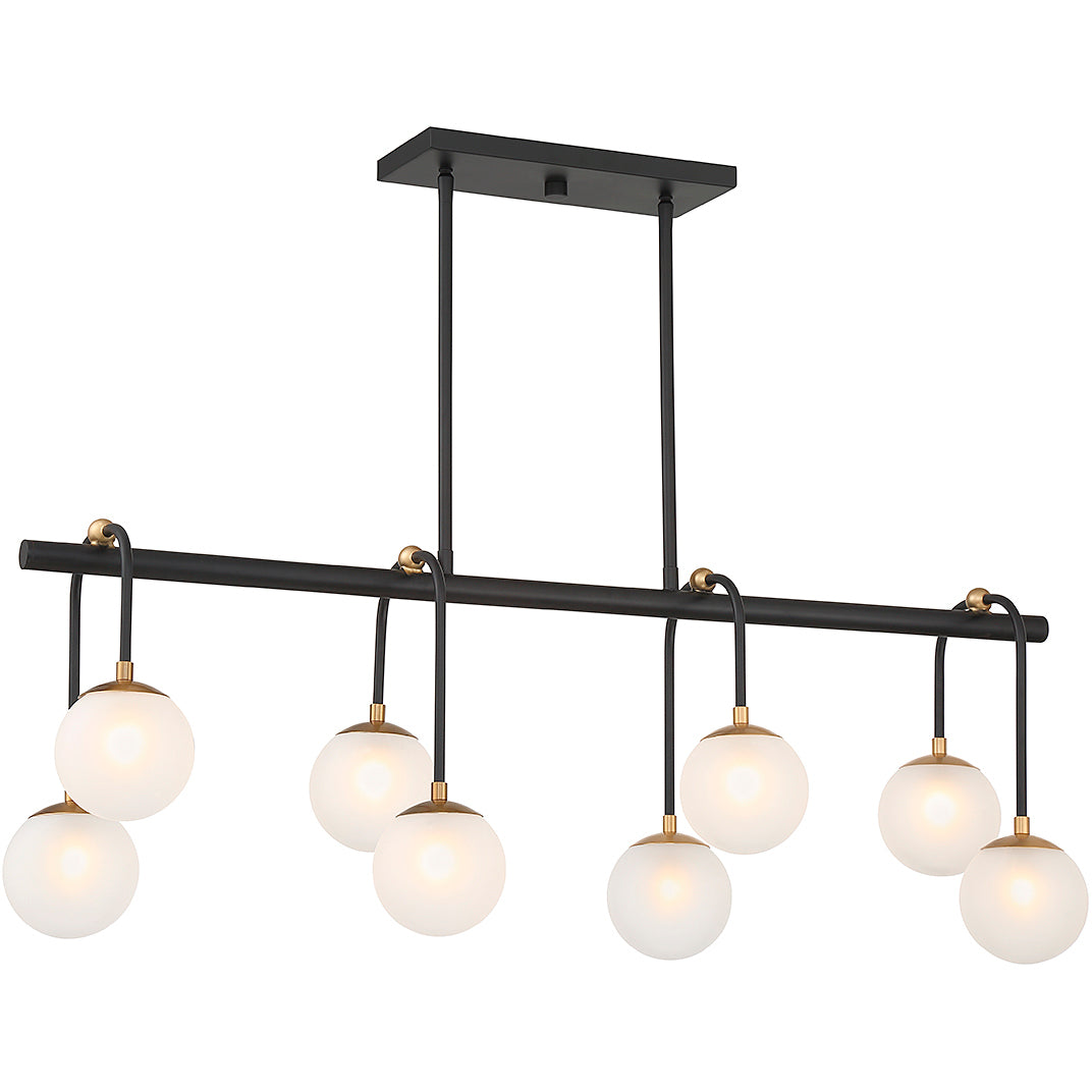 Couplet 8-Light Linear Chandelier in Matte Black with Warm Brass Accents