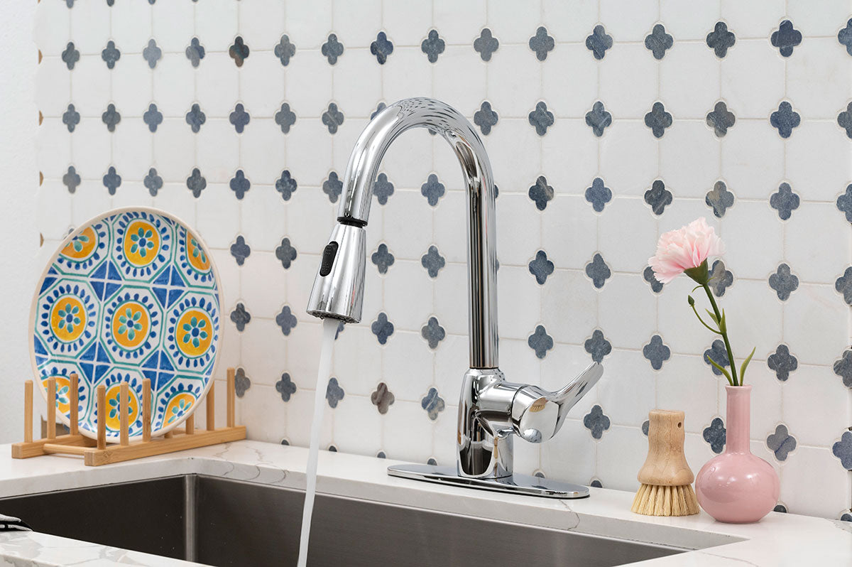 MSI 802 Chrome kitchen faucet installed in kitchen