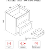 Rose Hill Signature Shaker — White — 2 Drawers Base Cabinet 2DB36