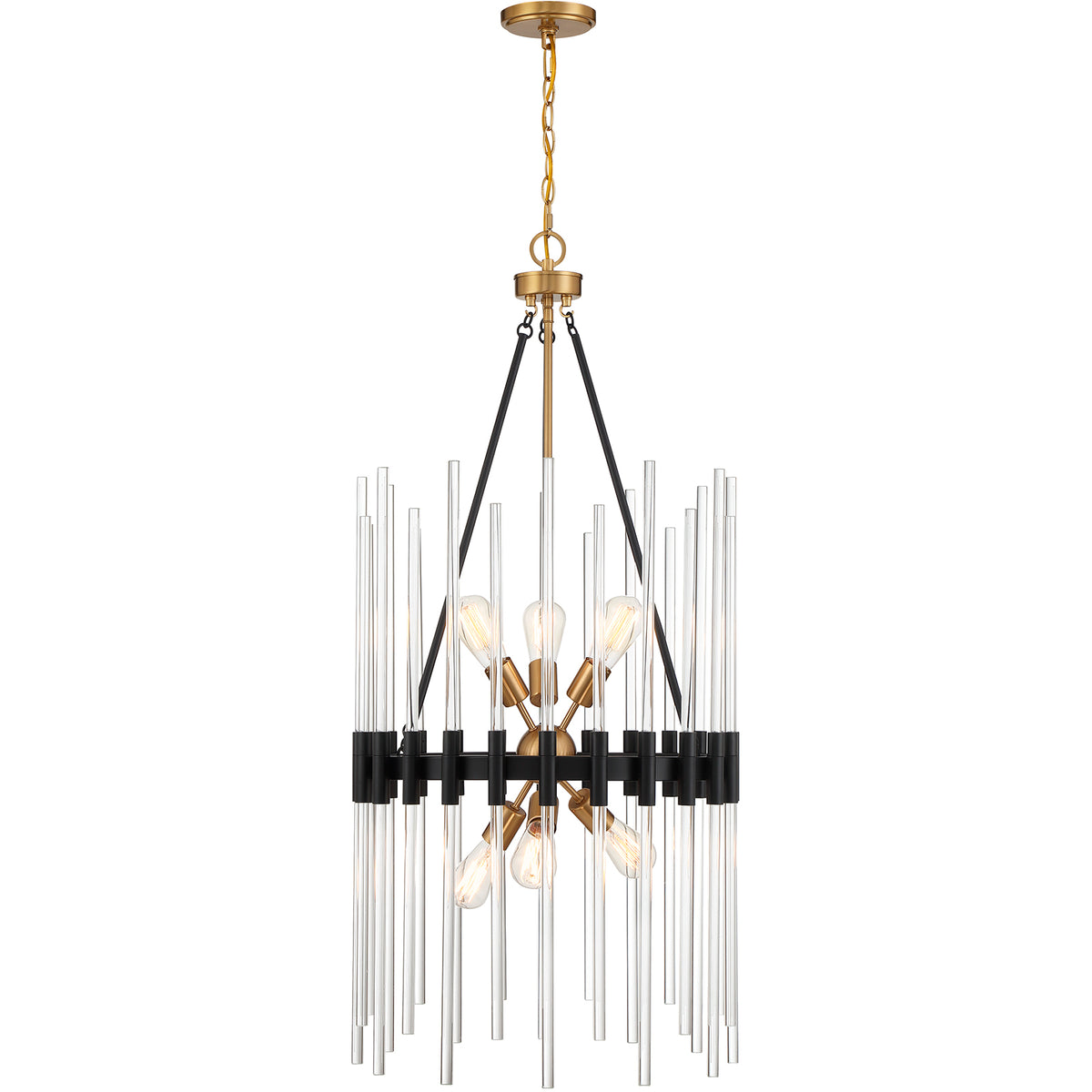 Santiago 6-Light Pendant in Matte Black with Warm Brass Accents