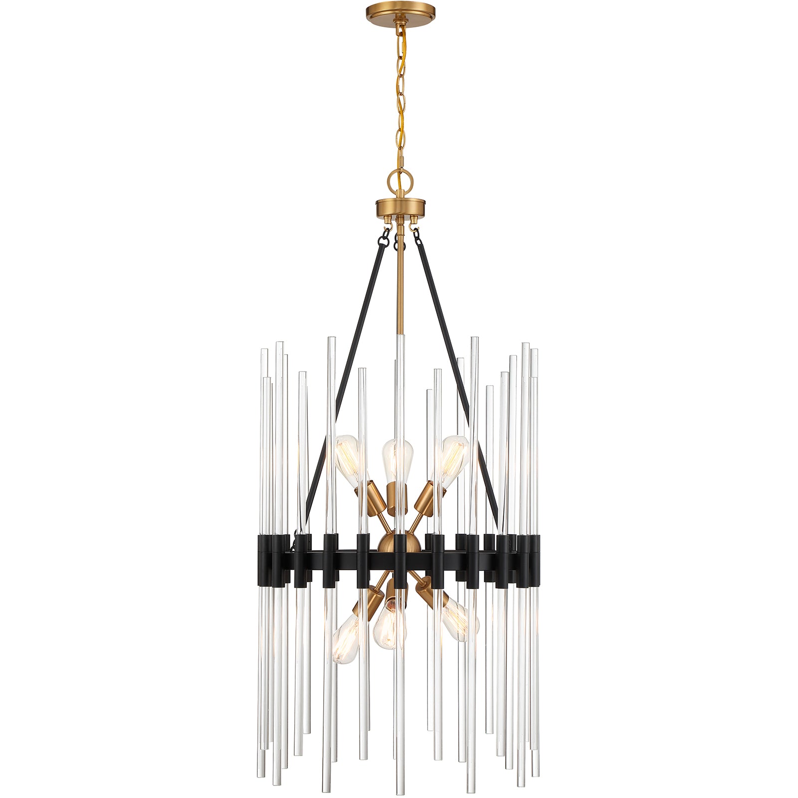 Santiago 6-Light Pendant in Matte Black with Warm Brass Accents
