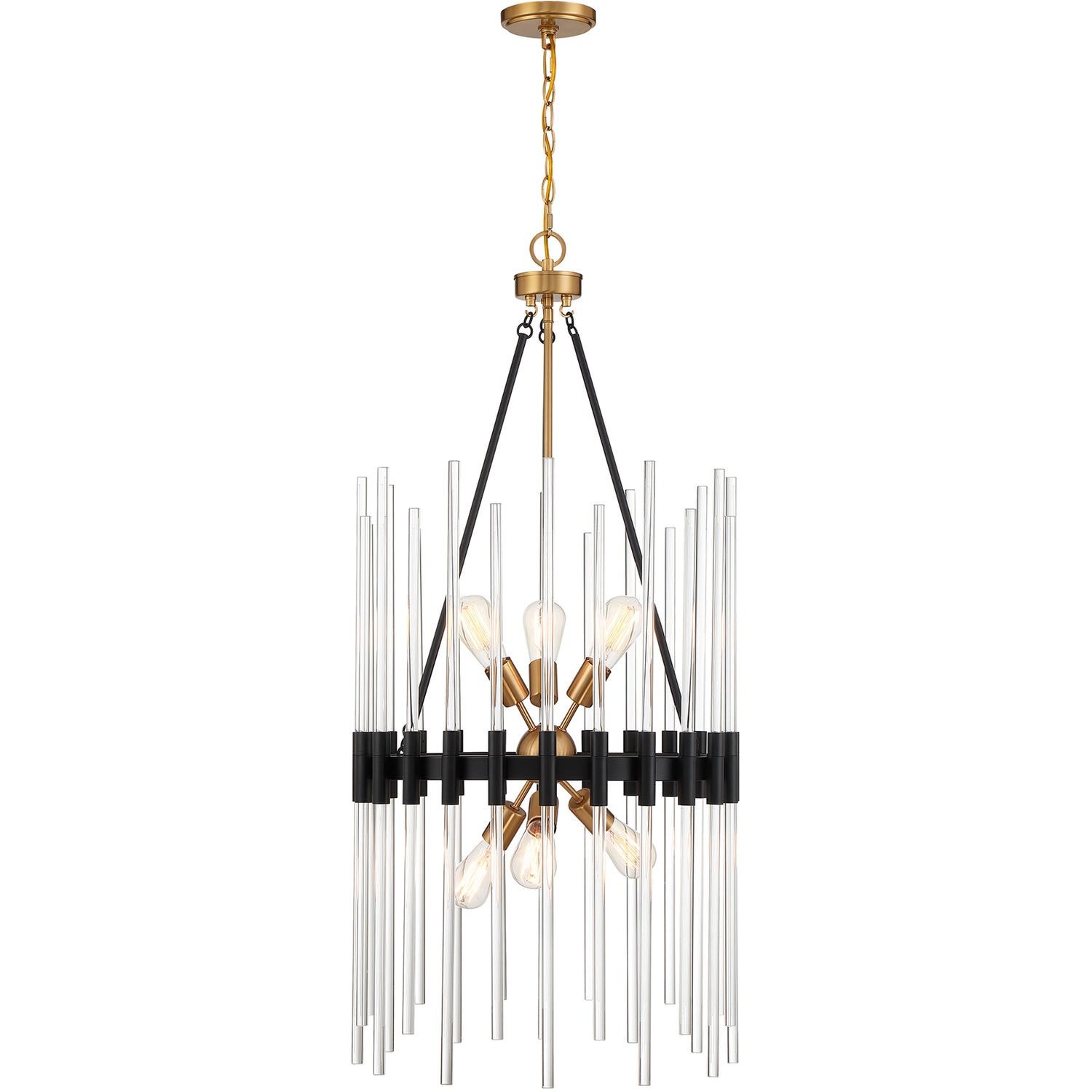 Santiago 6-Light Pendant in Matte Black with Warm Brass Accents
