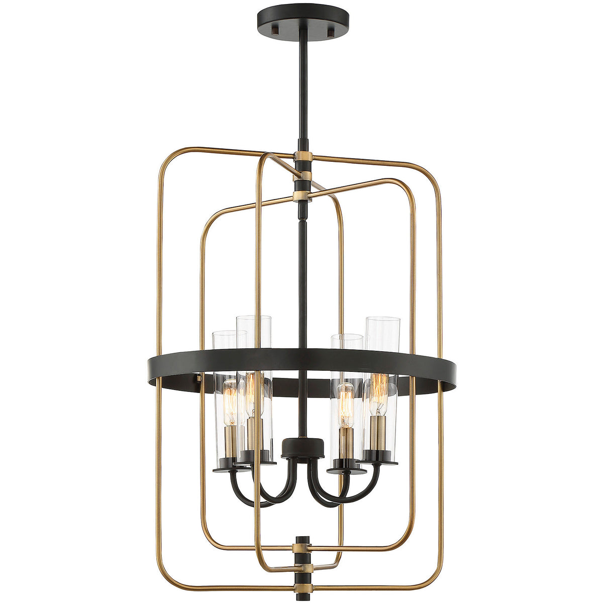 Kearney 4-Light Pendant in Vintage Black with Warm Brass