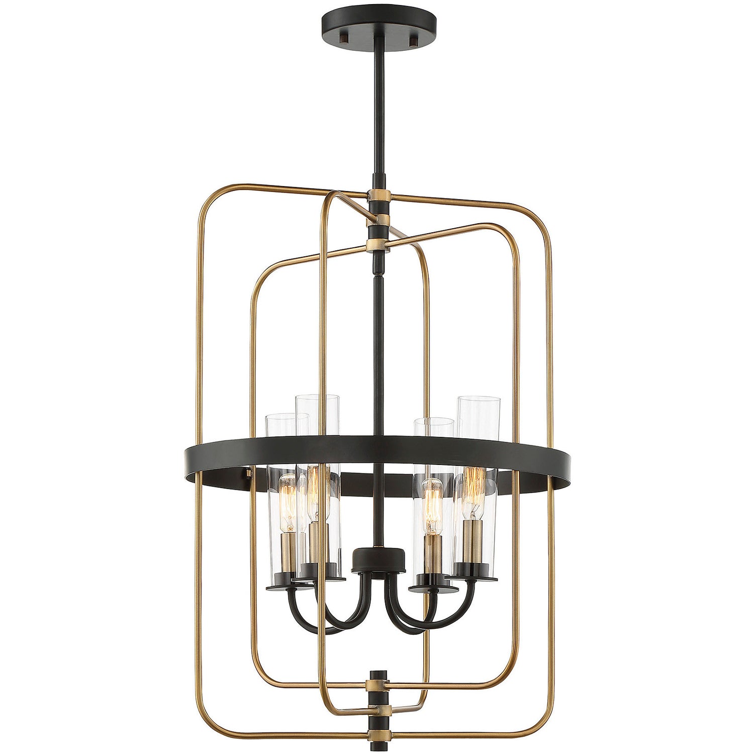Kearney 4-Light Pendant in Vintage Black with Warm Brass