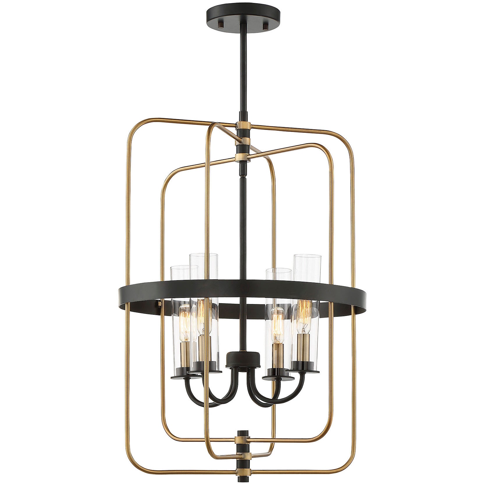 Kearney 4-Light Pendant in Vintage Black with Warm Brass