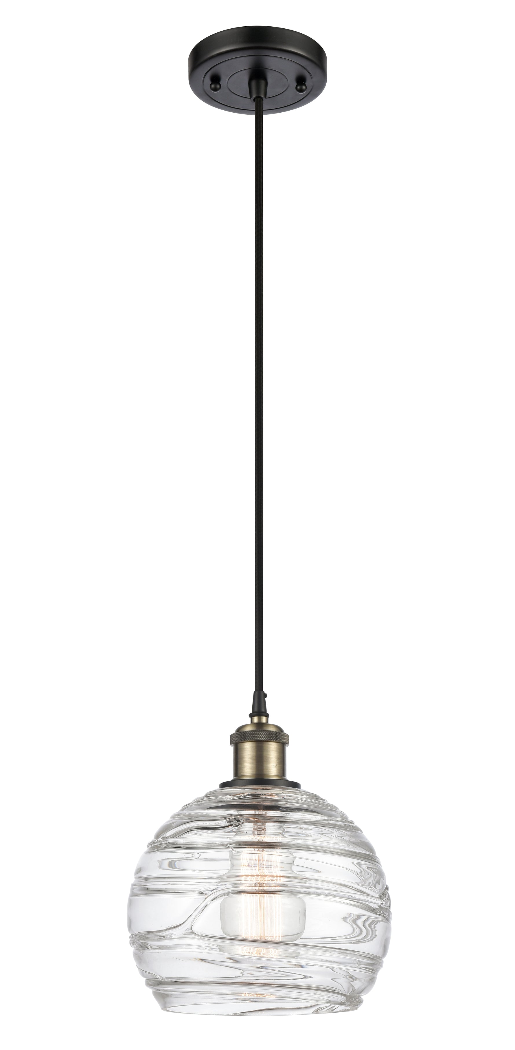 Athens Deco Swirl - 1 Light - 8 inch - Black Antique Brass - Cord hung - Mini Pendant
