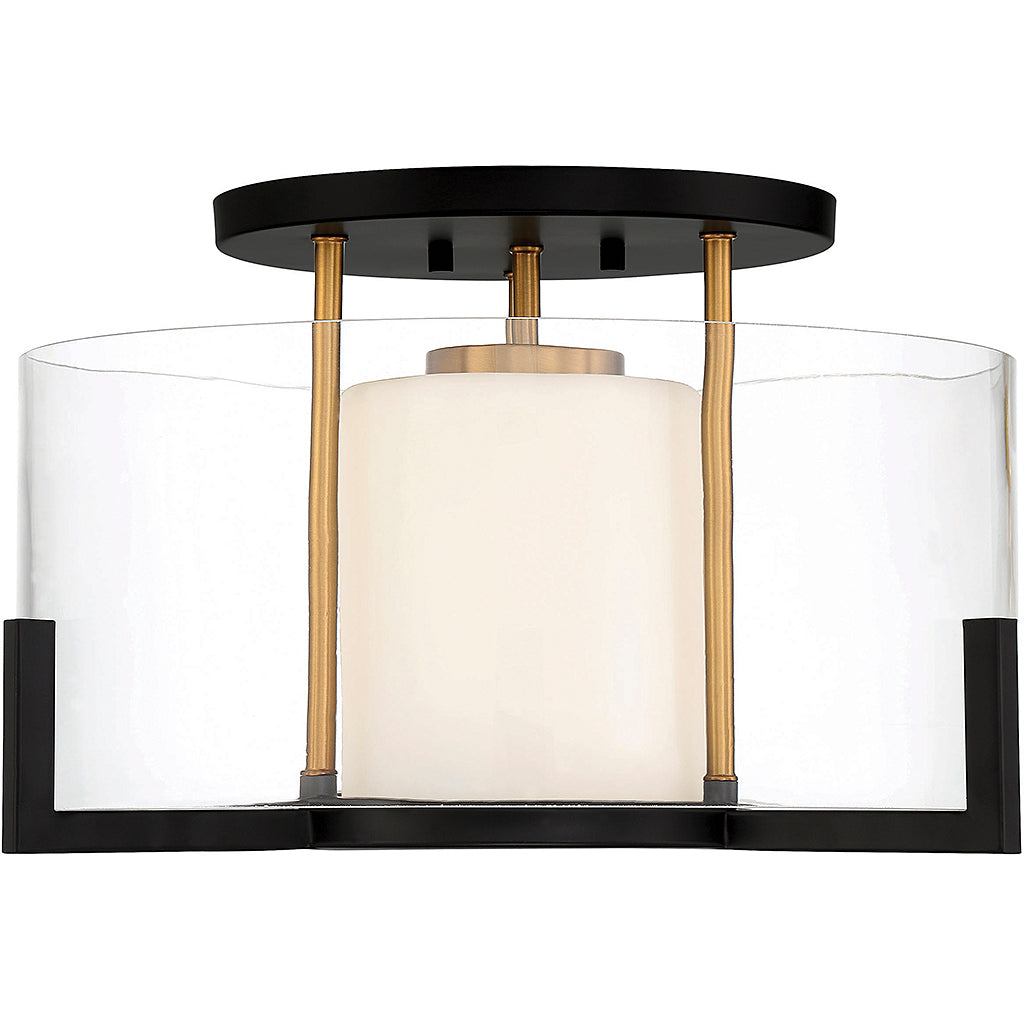 Eaton 1-Light Ceiling Light in Matte Black with Warm Brass Accents