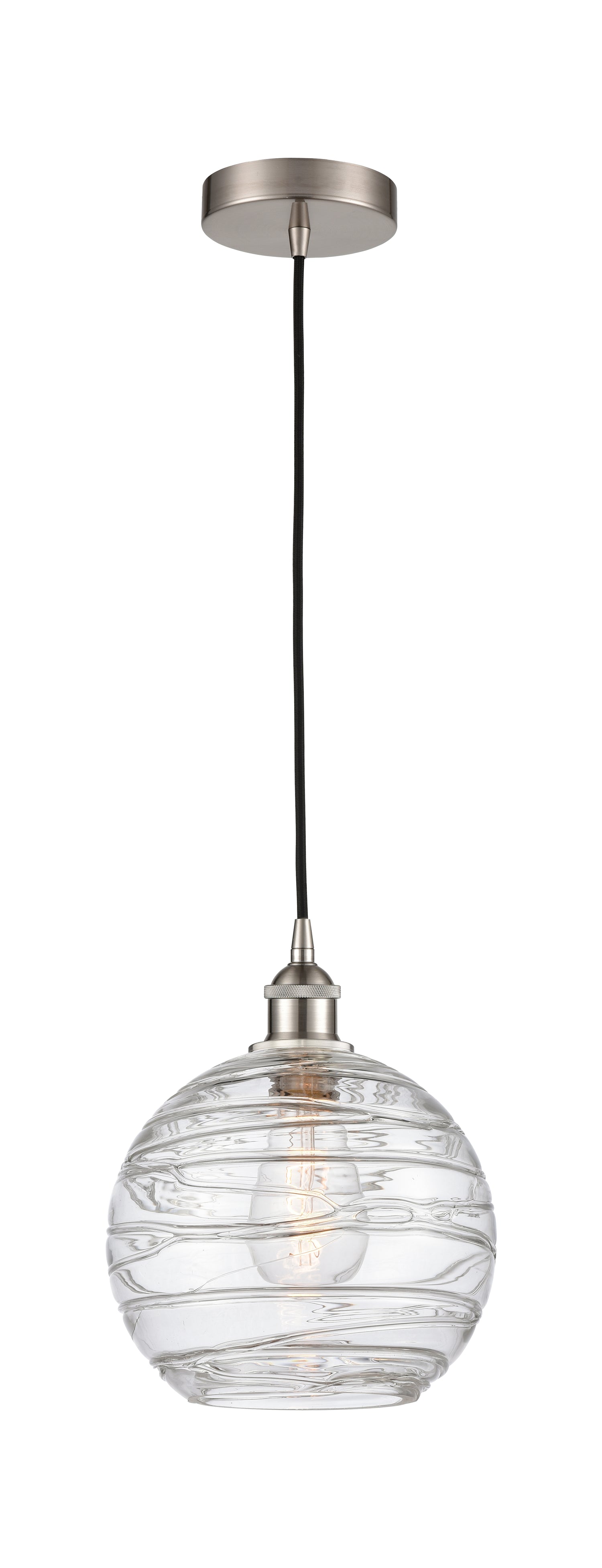 Athens Deco Swirl - 1 Light - 10 inch - Brushed Satin Nickel - Cord hung - Mini Pendant