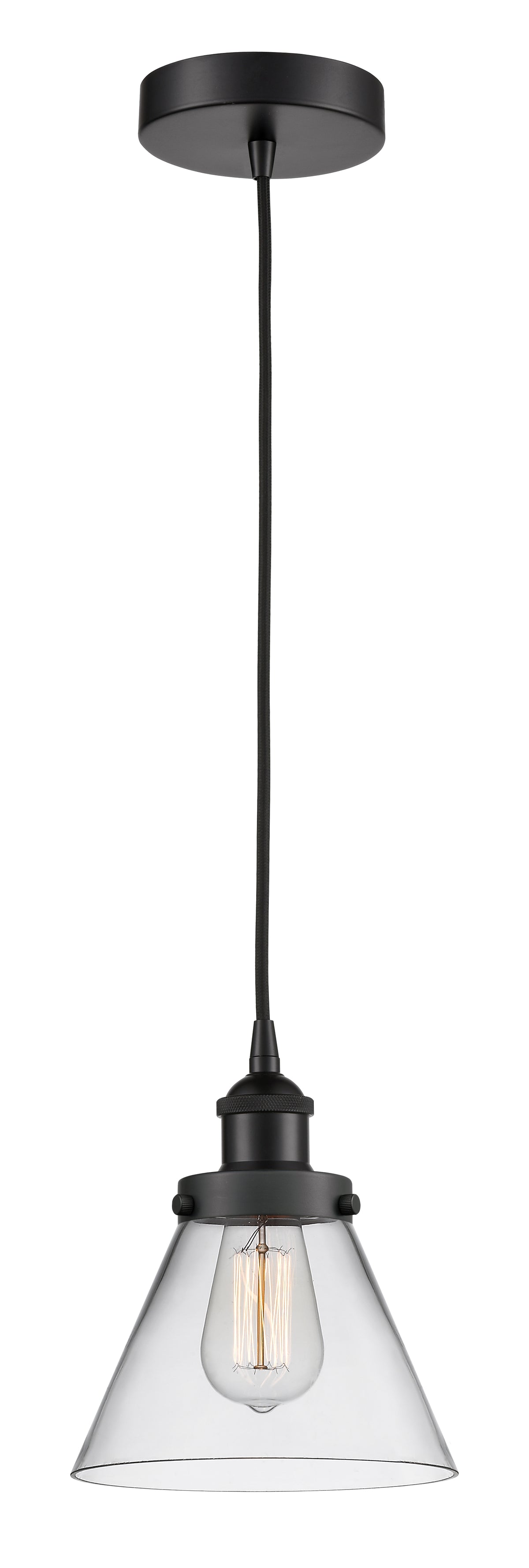 Cone - 1 Light - 8 inch - Matte Black - Cord hung - Mini Pendant
