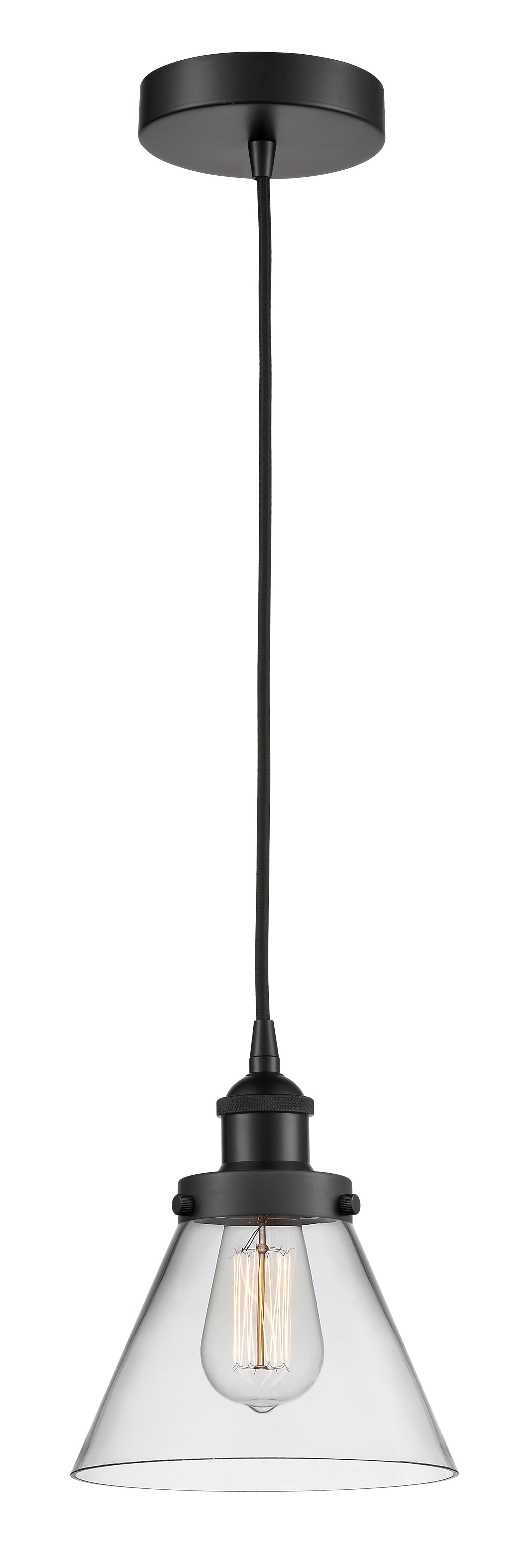 Cone - 1 Light - 8 inch - Matte Black - Cord hung - Mini Pendant