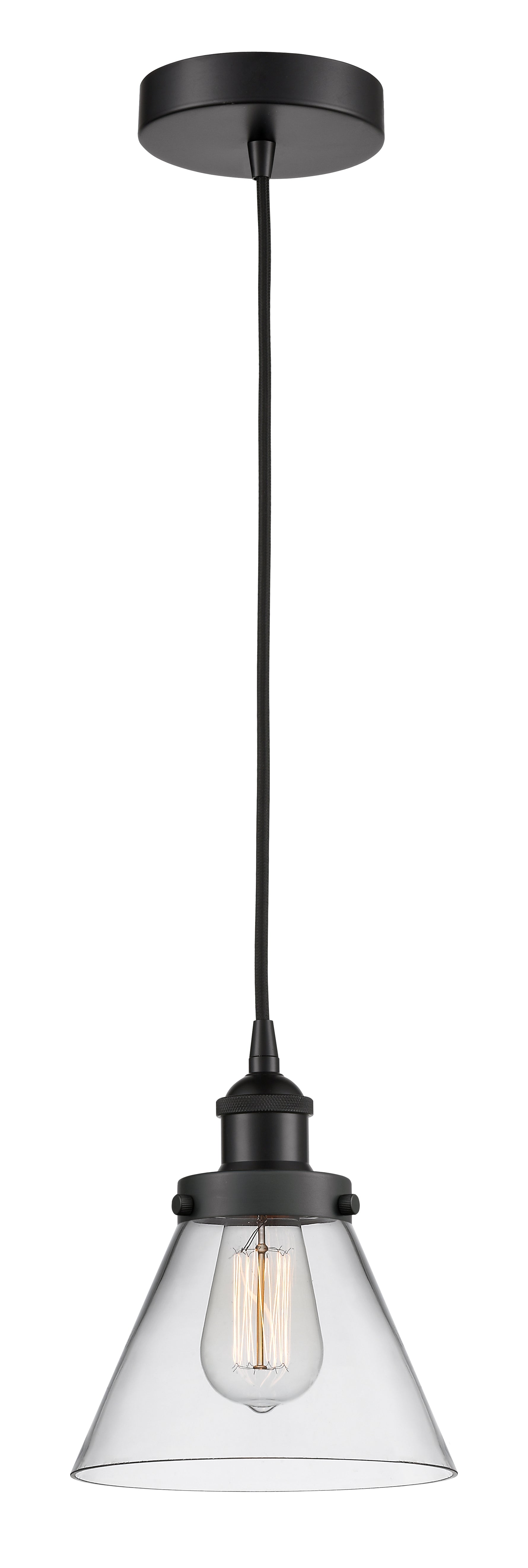 Cone - 1 Light - 8 inch - Matte Black - Cord hung - Mini Pendant