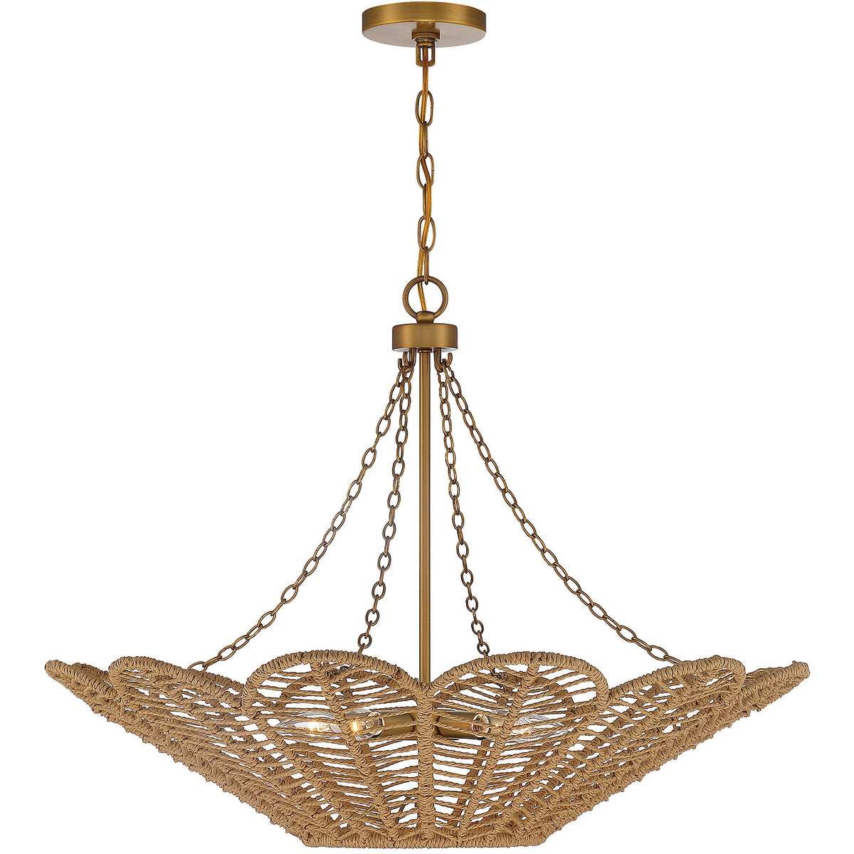 Cyperas 5-Light Pendant in Warm Brass and Rope