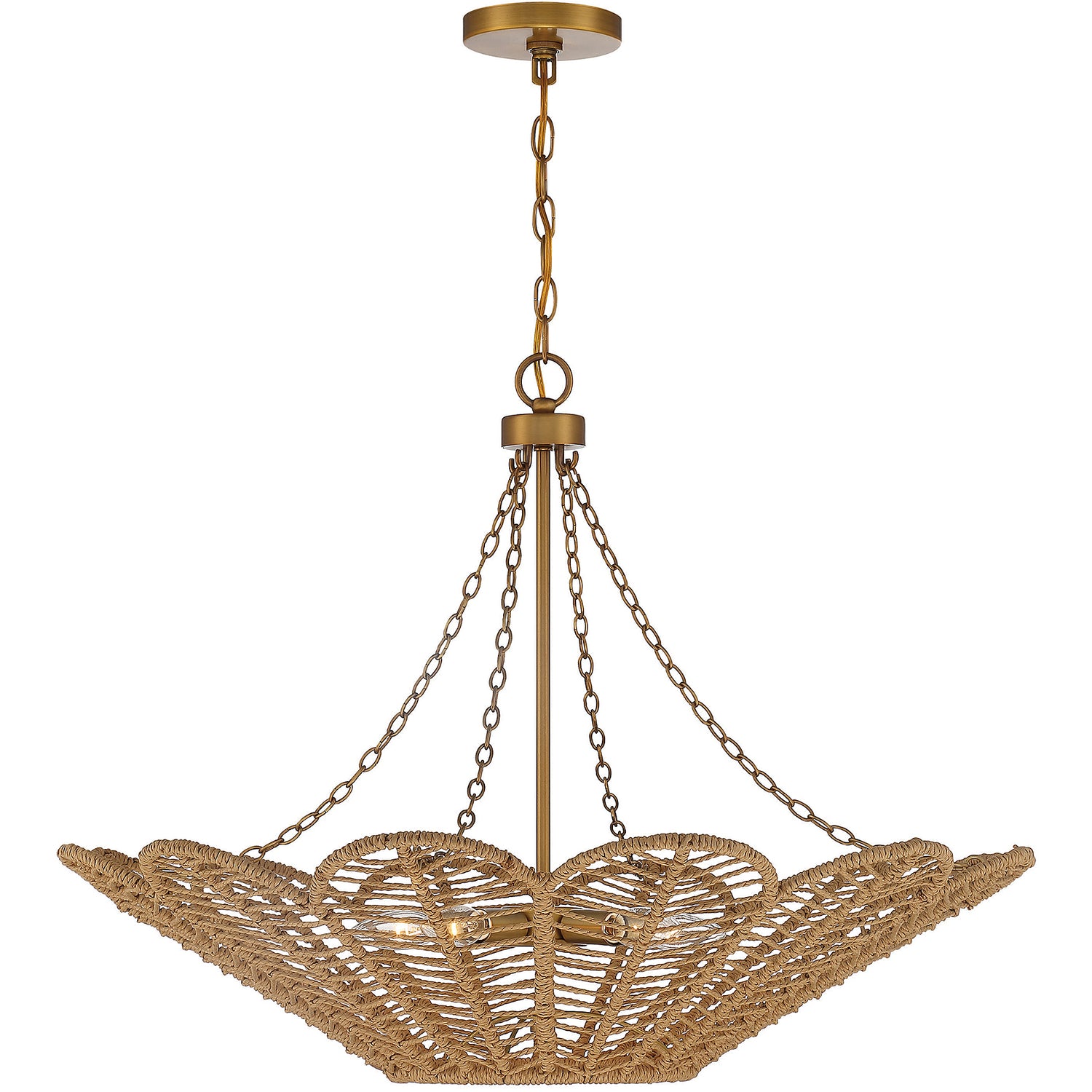 Cyperas 5-Light Pendant in Warm Brass and Rope