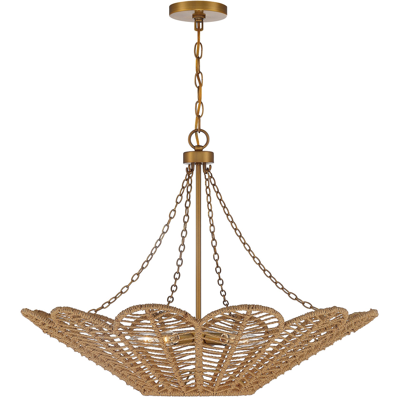 Cyperas 5-Light Pendant in Warm Brass and Rope