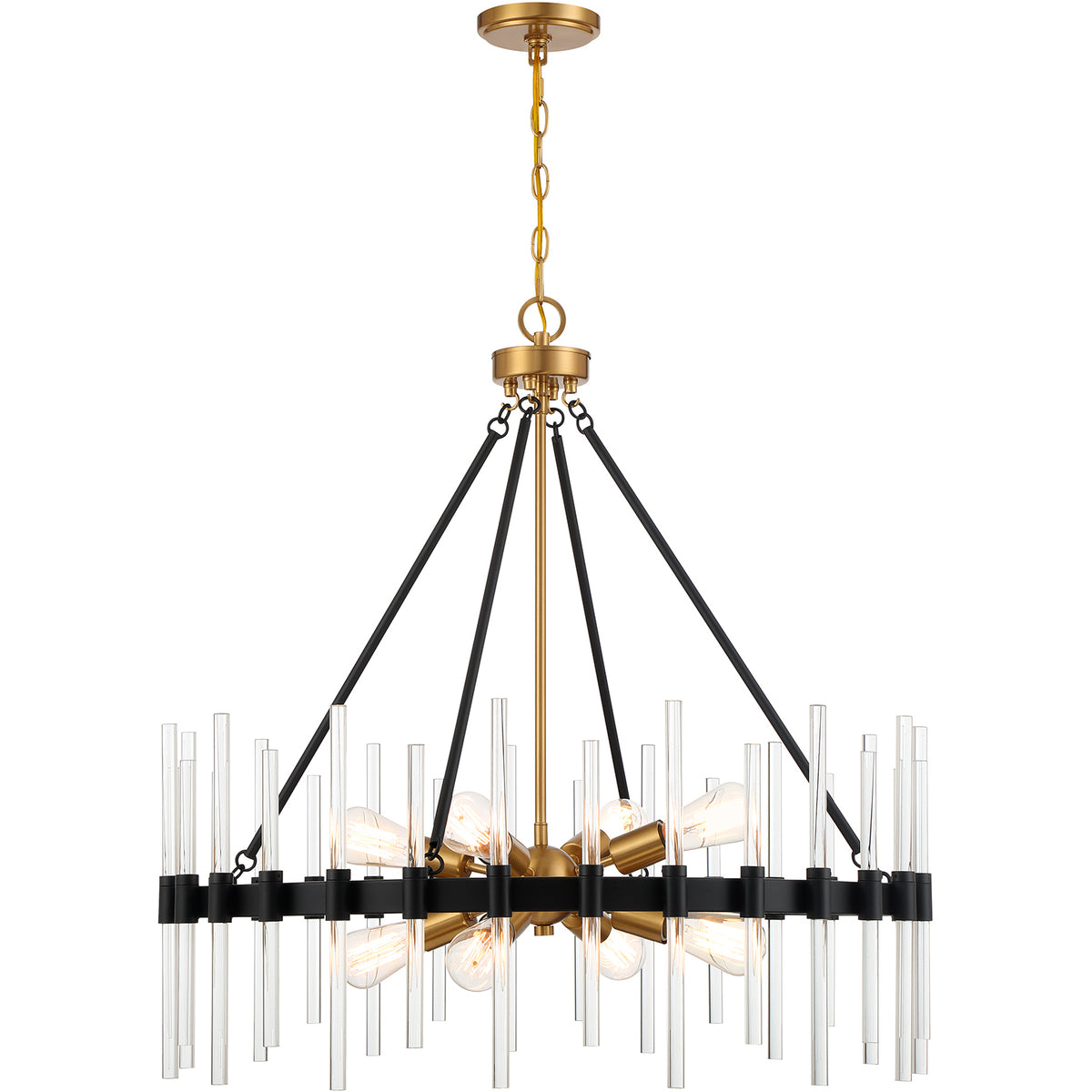 Santiago 8-Light Pendant in Matte Black with Warm Brass Accents
