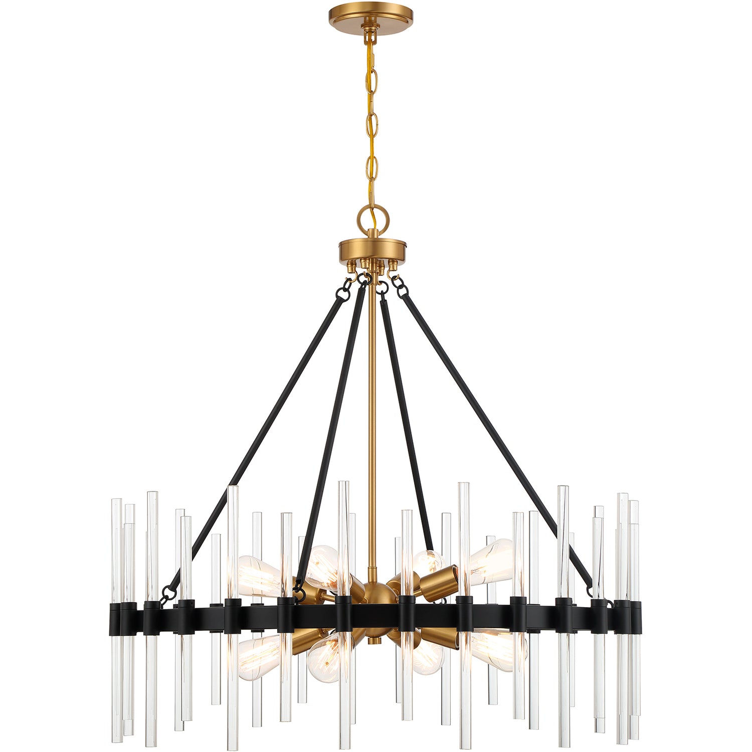 Santiago 8-Light Pendant in Matte Black with Warm Brass Accents