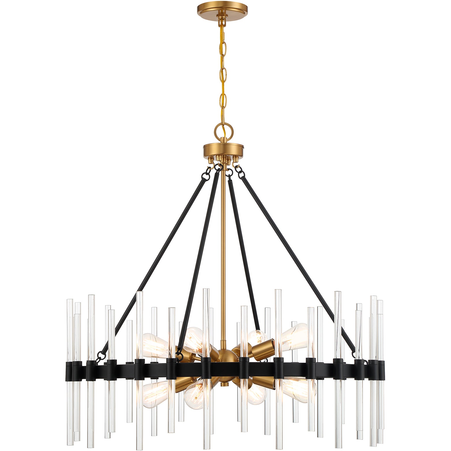 Santiago 8-Light Pendant in Matte Black with Warm Brass Accents