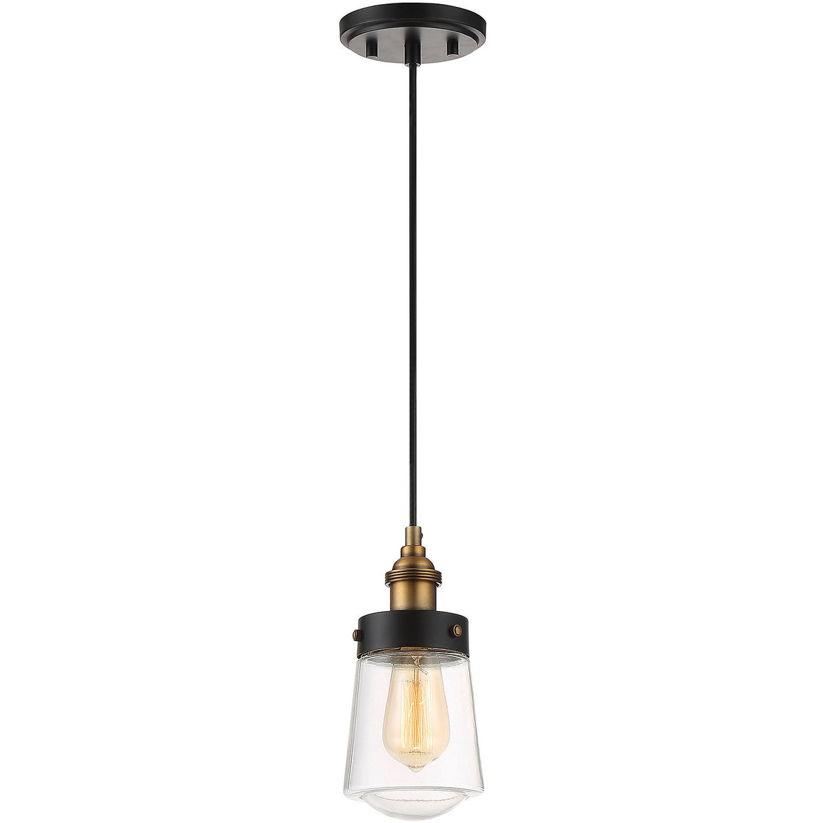 Macauley 1-Light Mini-Pendant in Vintage Black with Warm Brass