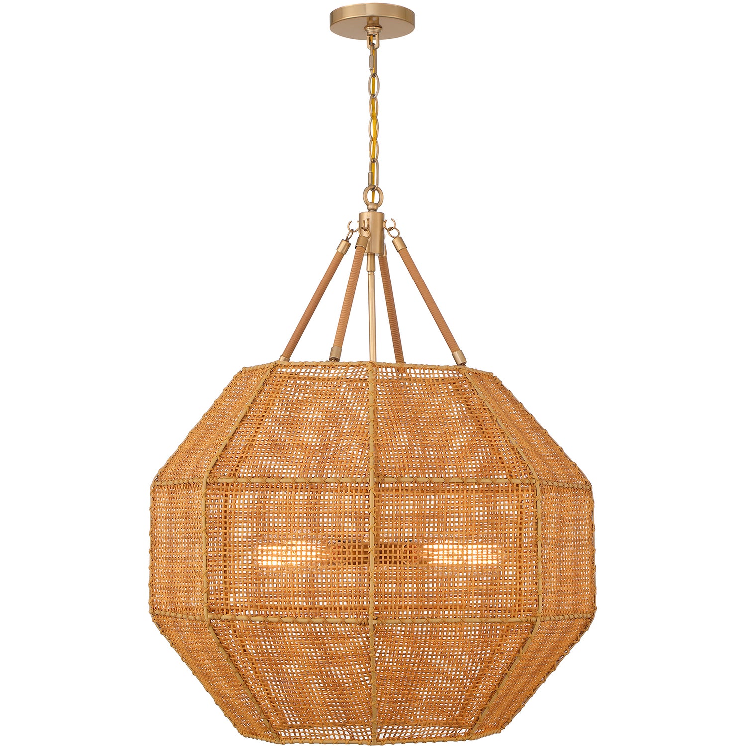 Selby 5-Light Pendant in Burnished Brass and Rattan