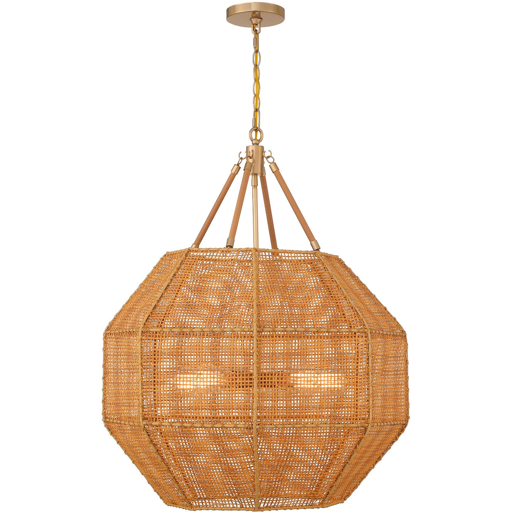 Selby 5-Light Pendant in Burnished Brass and Rattan