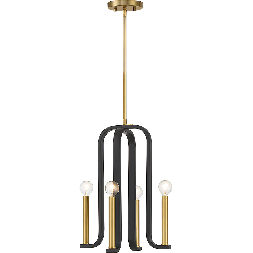 Archway 4-Light Pendant in Matte Black with Warm Brass Accents