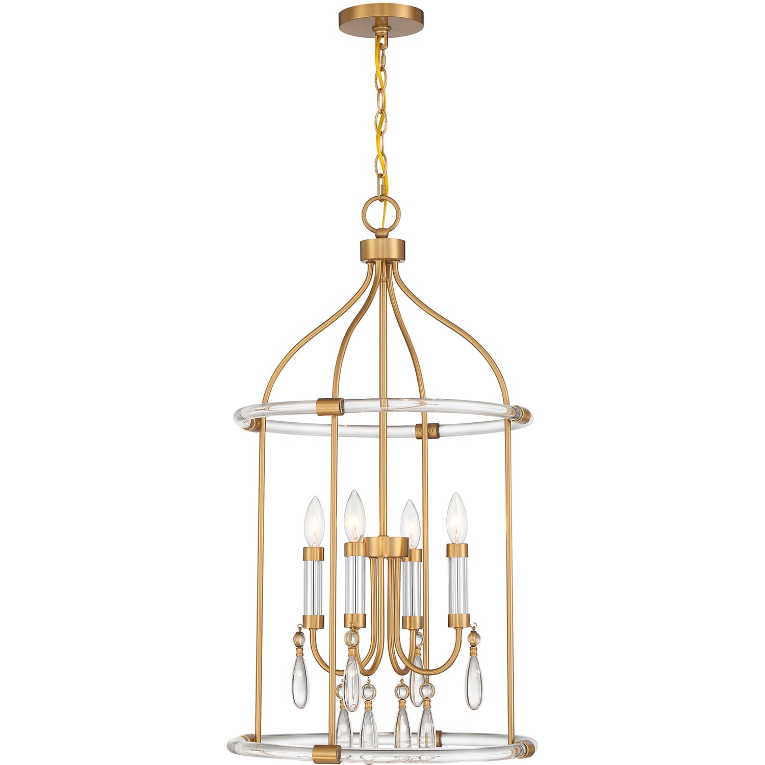 Mayfair 4-Light Pendant in Warm Brass and Chrome