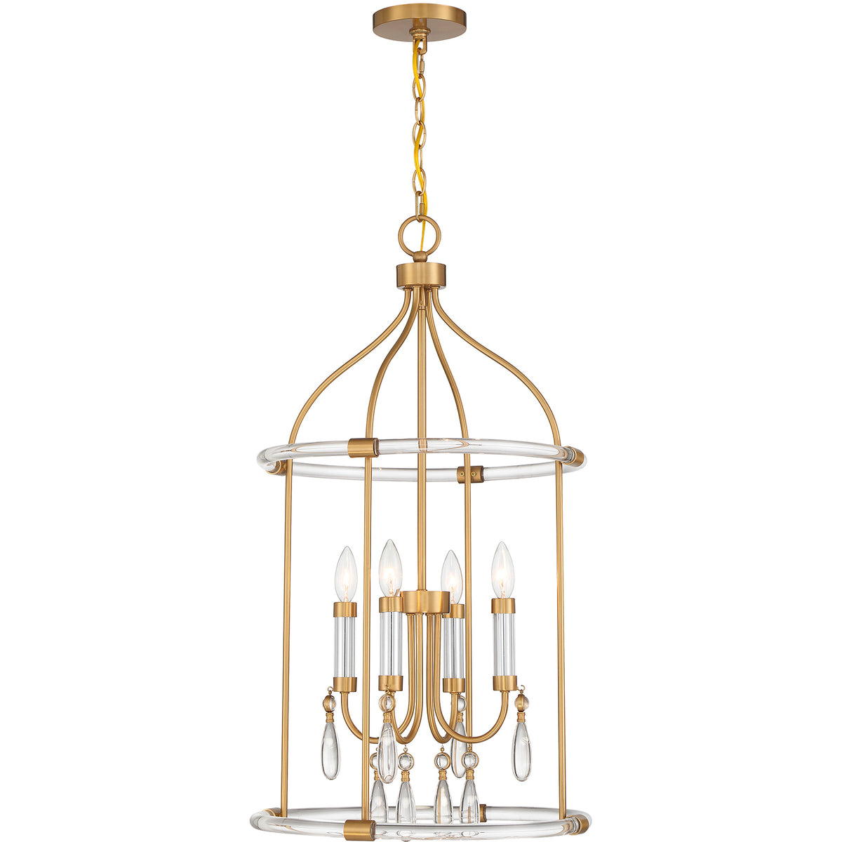Mayfair 4-Light Pendant in Warm Brass and Chrome