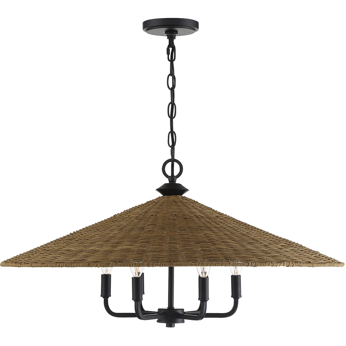 Eman 6-Light Pendant in Matte Black with Dark Rattan
