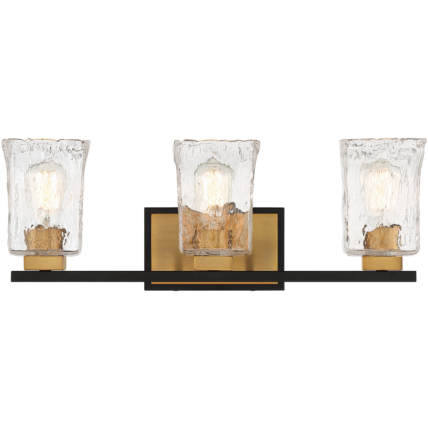 Sidney 3-Light Bathroom Vanity Light in Matte Black with Warm Brass Accents
