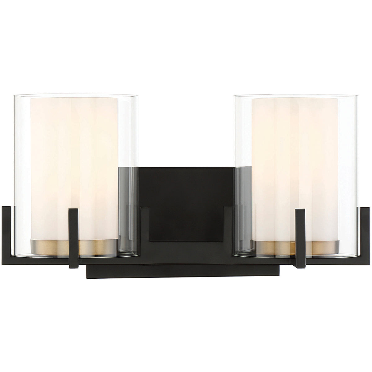 Eaton 2-Light Bathroom Vanity Light in Matte Black with Warm Brass Accents