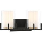 Eaton 2-Light Bathroom Vanity Light in Matte Black with Warm Brass Accents